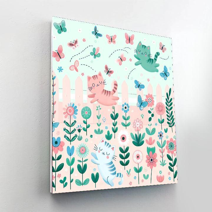 Cat's Whimsical Playtime Number Painting