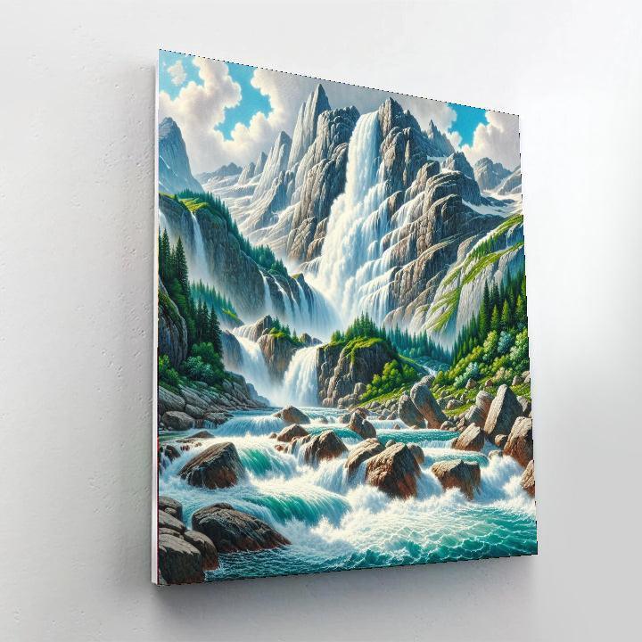 Picturesque Alpine Waterfall Numbered Painting Kits