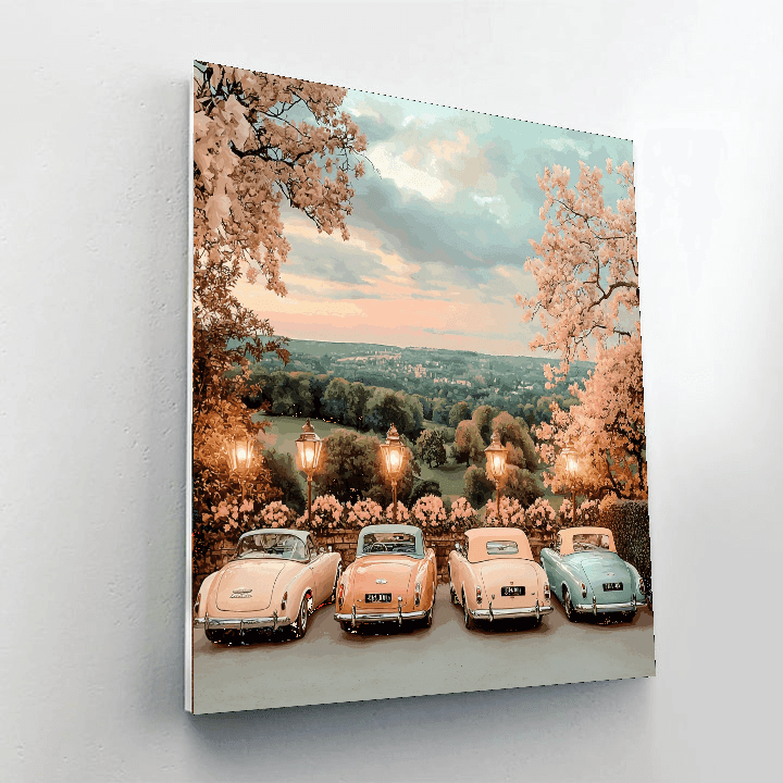 René Magritte Inspired Elegant Vintage Vehicles  Paint By Number