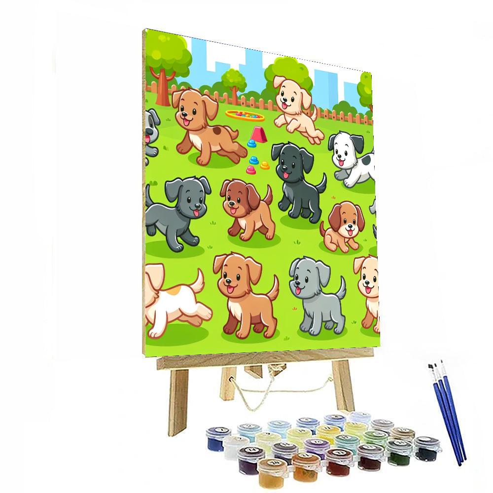 Playful Puppy's Park Number Painting