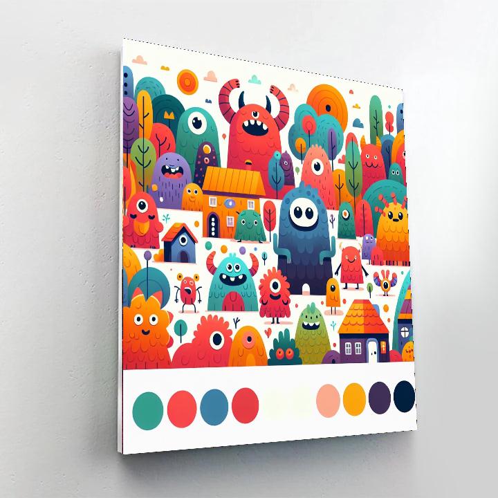 Friendly Monster Village Paint By Numbers