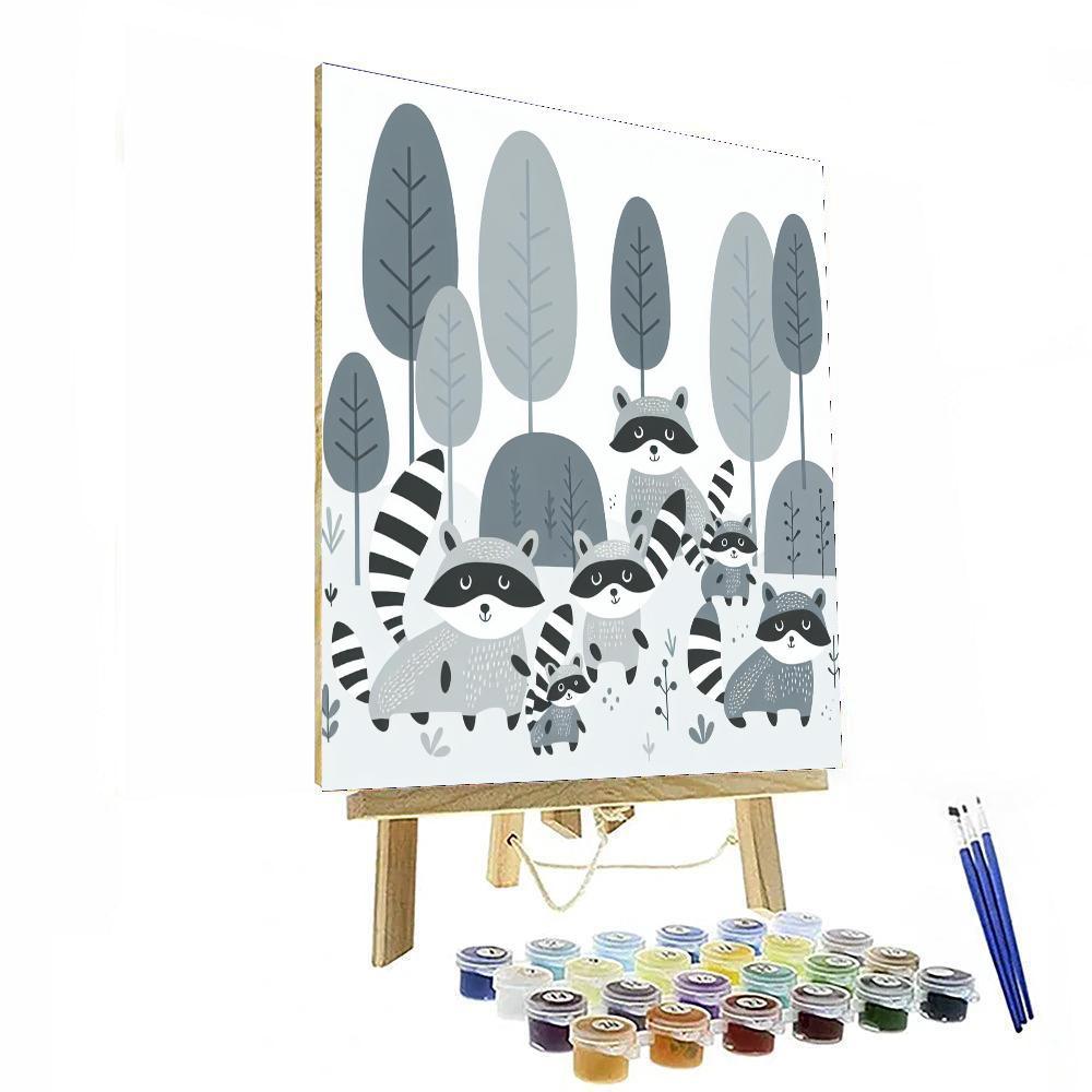 Playful Forest Raccoon Painting Number Kit