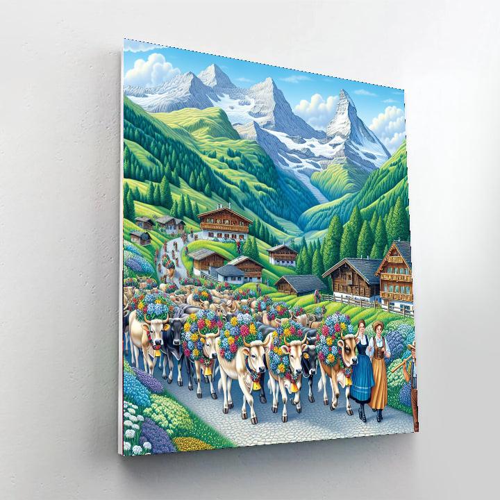 Alpine Cow Descent Festival - Switzerland Paint By Numbers Art