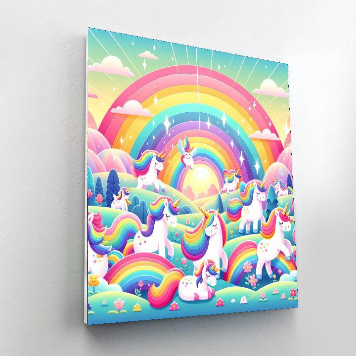 Fantasy Land With Unicorns And Rainbows Paint By Numbers Art