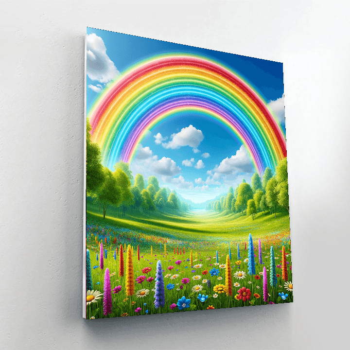 Bright Rainbow Over Meadows Number Painting