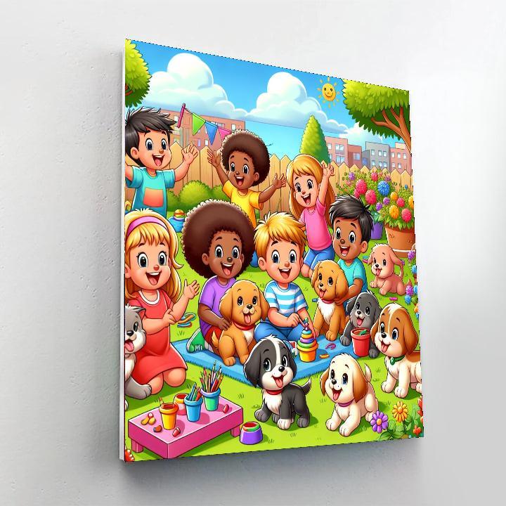 Playful Puppysitting Adventure Paint By Numbers Art
