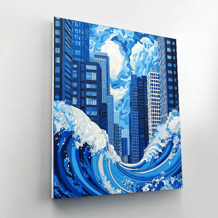 Katsushika Hokusai Inspired Hokusai's Urban Tides  Paint By Numbers Art