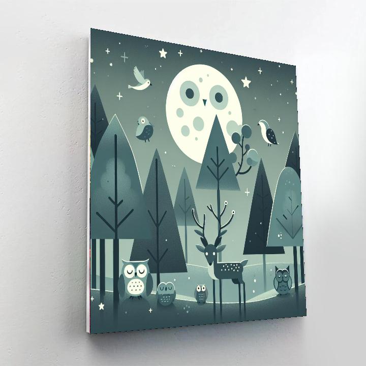 Serene Moonlit Forest Number Painting