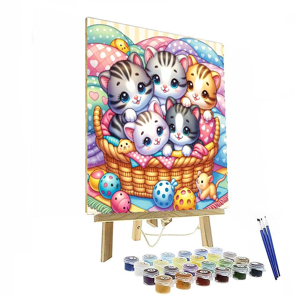 Adorable Kittens In A Basket Numbered Painting Kits