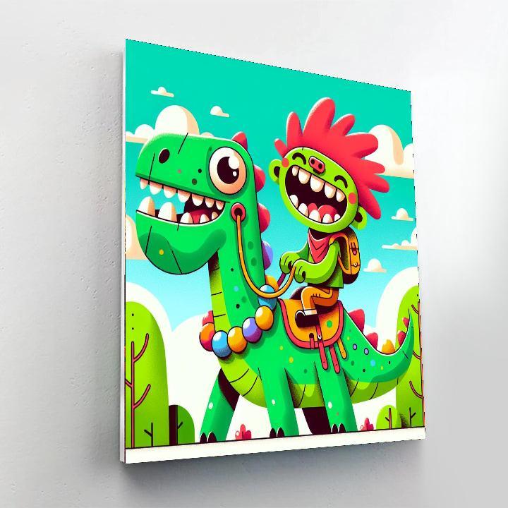 Silly Dino Rider DIY Paint By Numbers