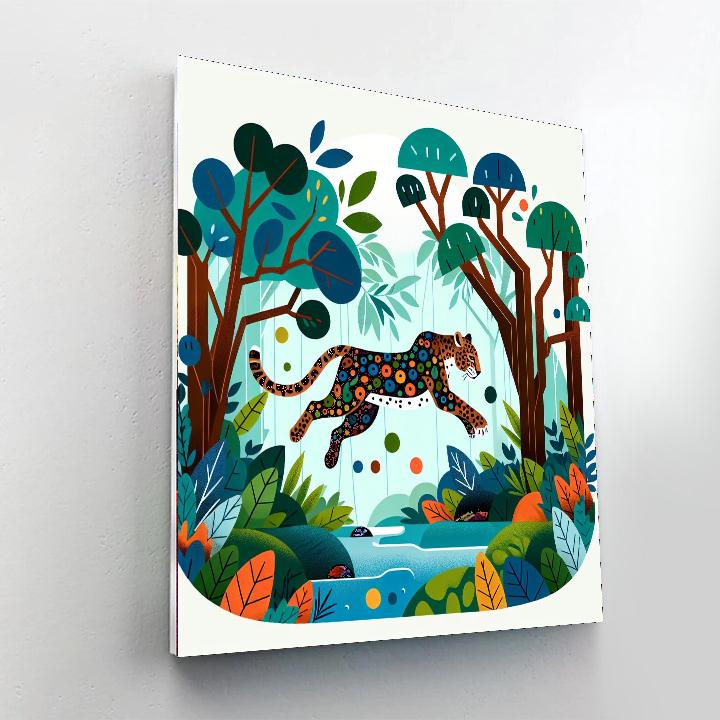 Pouncing Leopard Leap Painting Number Kit