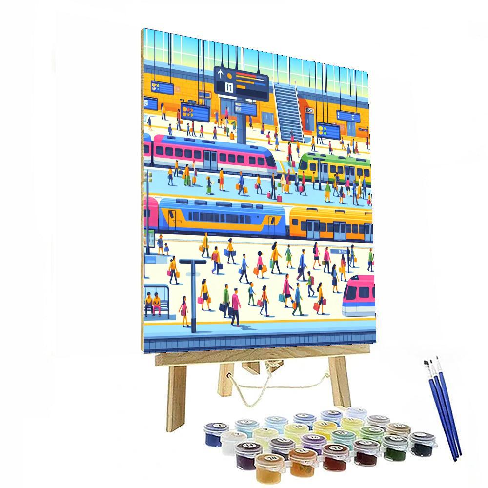 Busy Train Station Painting Number Kit