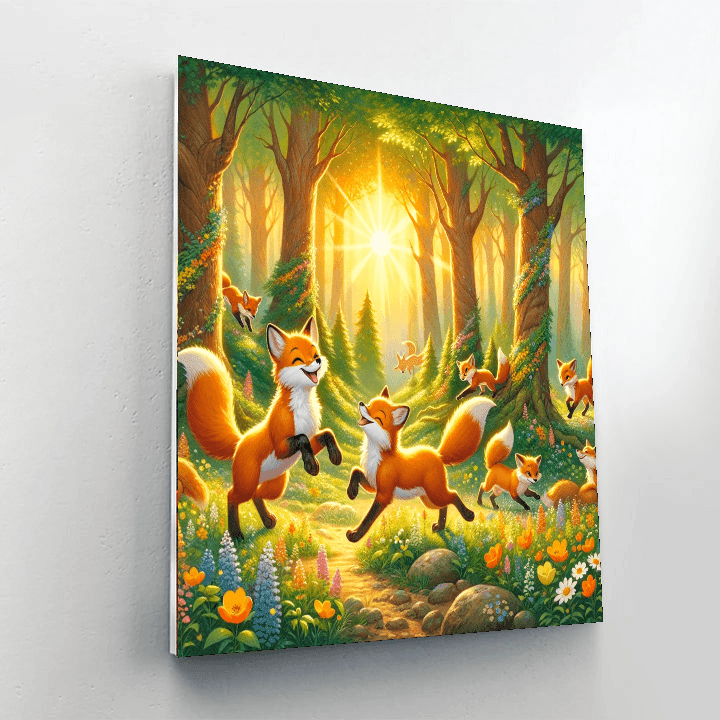 Frolicking Foxes In The Forest Numbered Painting Kits