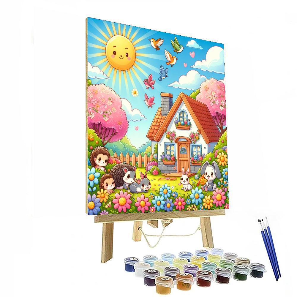 Cute Creatures In A Cozy Cottage Paint By Number