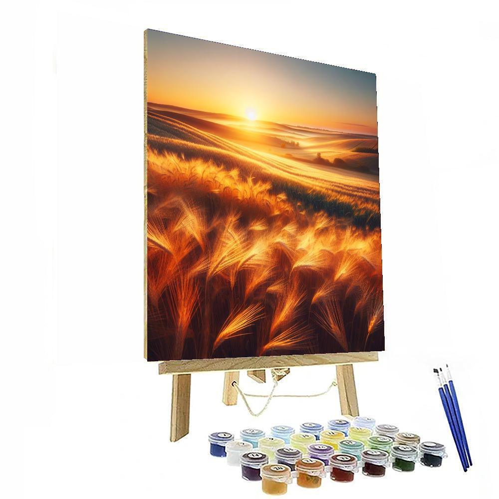 Golden Wheatfield Sunrise Number Painting