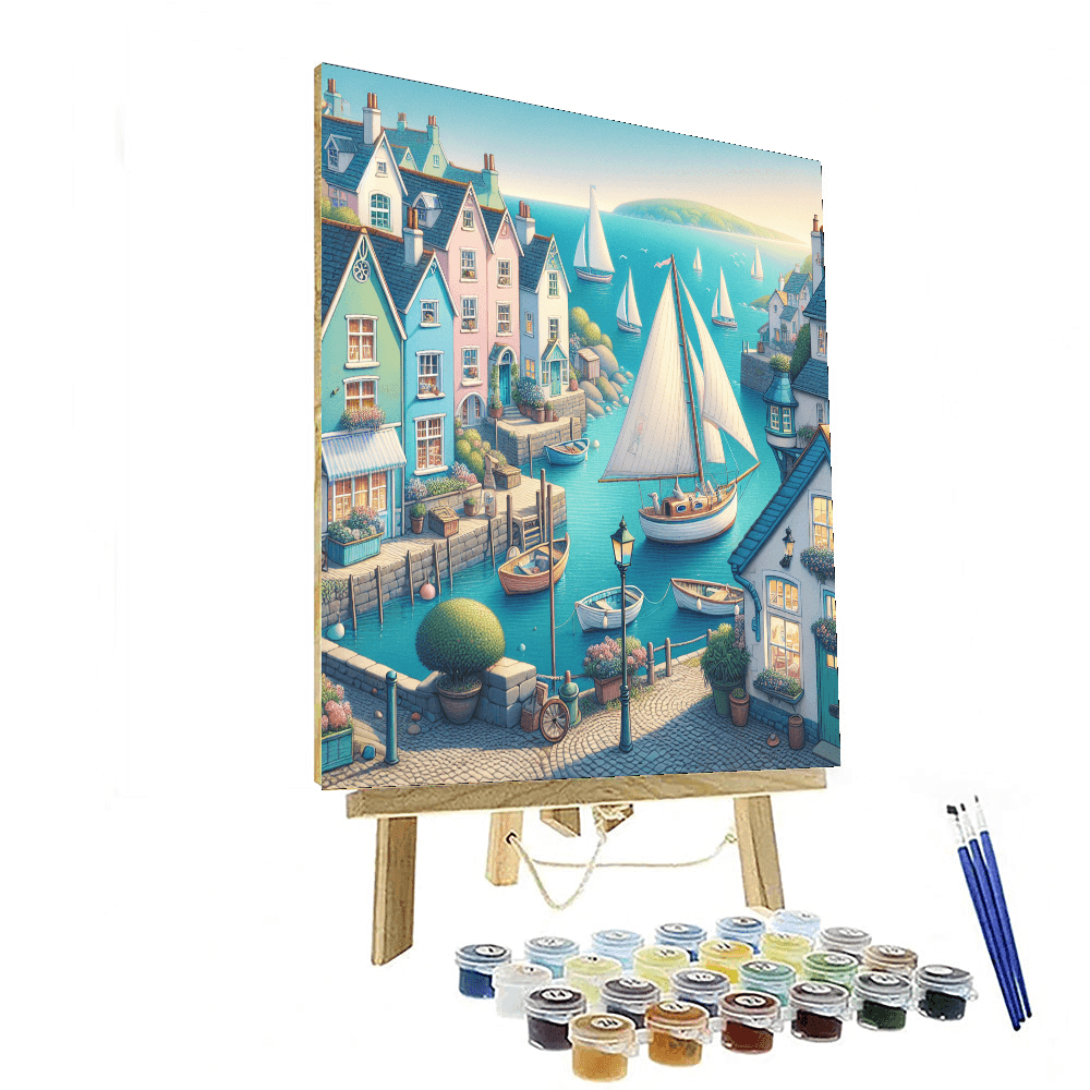 Whimsical Seaside Village Number Painting