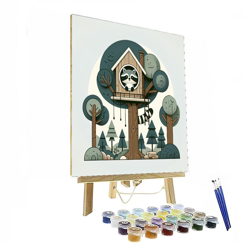 Treehouse Raccoon Number Painting