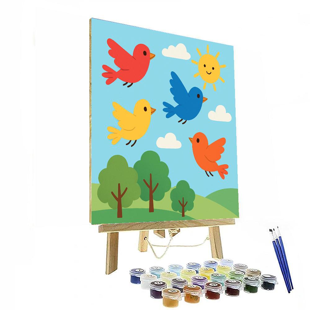 Colorful Birds In Flight Paint By Number