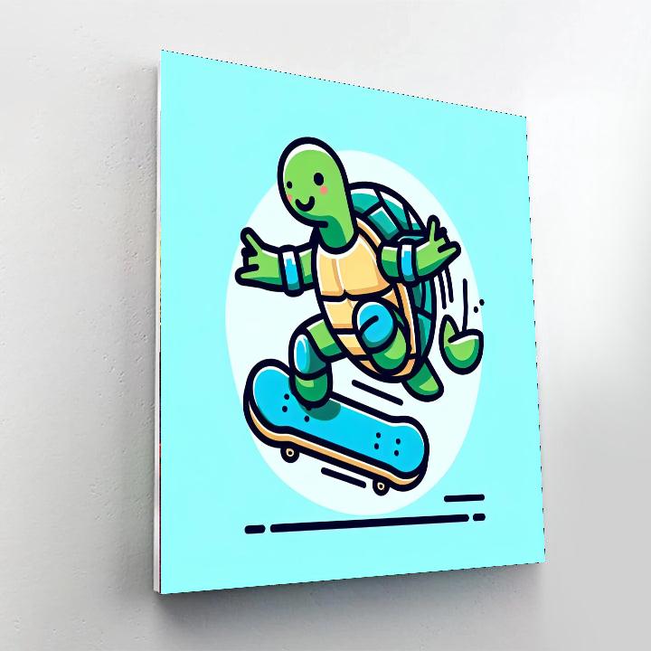 Skateboarding Turtle Number Painting