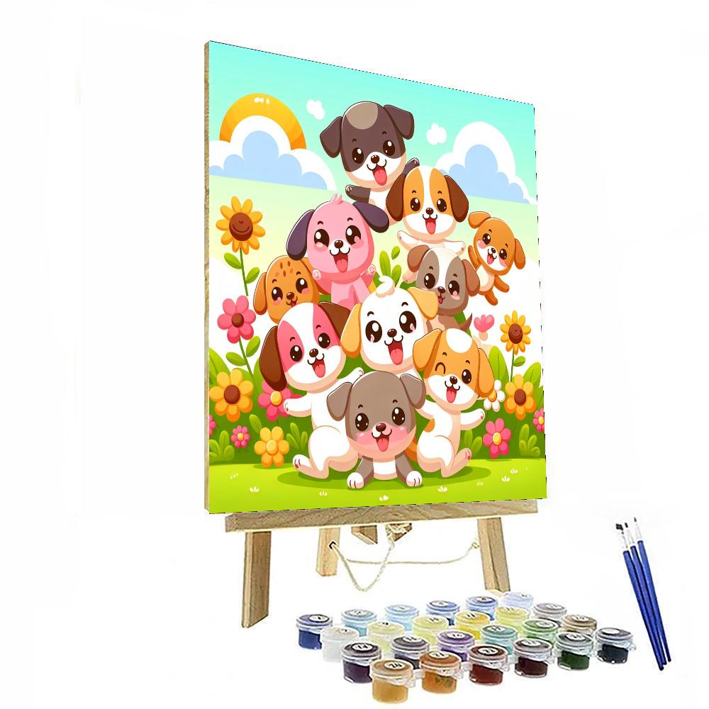Cuddly Pups Playing Numbered Painting Kits