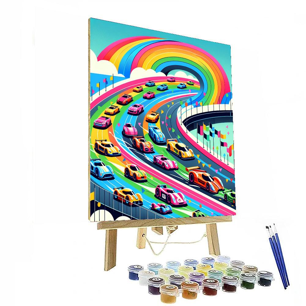 Rainbow Racing Cars Paint By Number