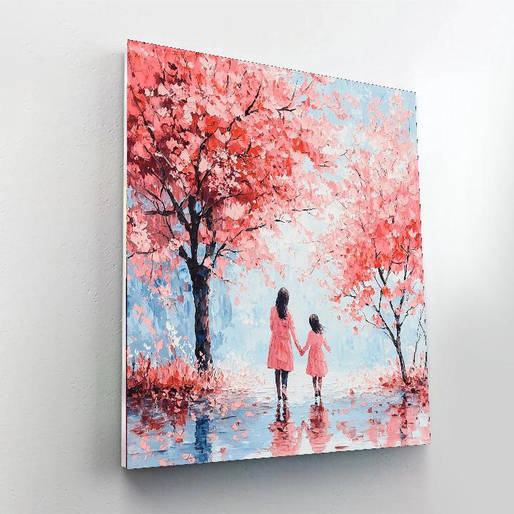 Cherished Moments Under Cherry Blossoms Number Painting