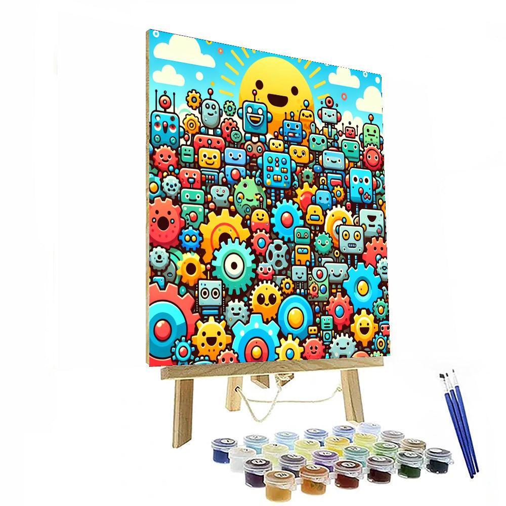 Playful Robot Crew Paint By Numbers Art