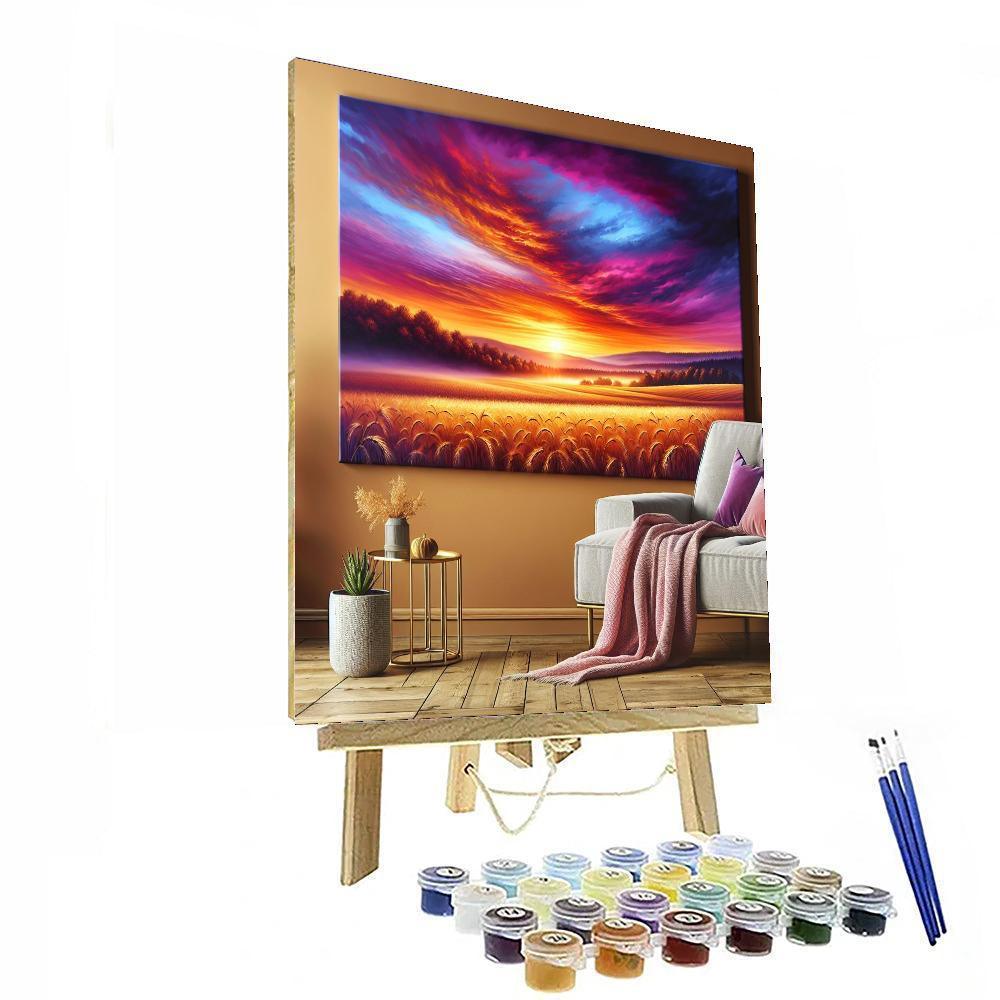 Vibrant Sunset Over Fields Paint By Color