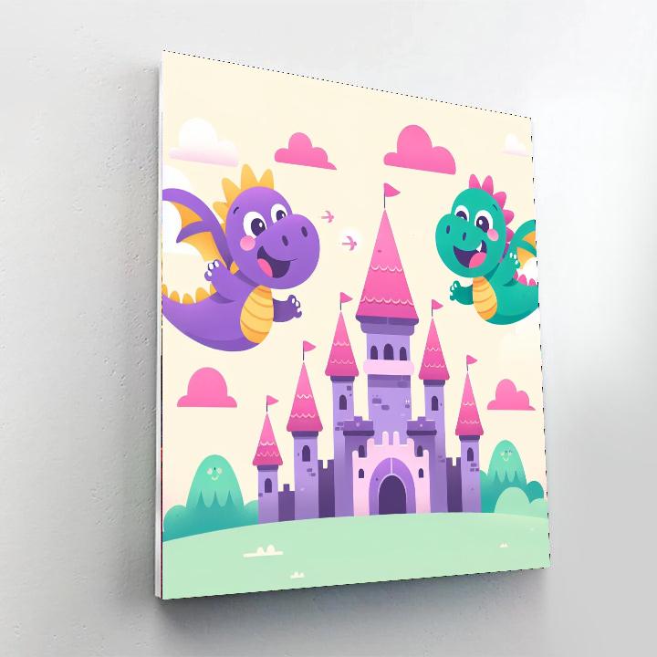 Magical Castle With Dragons Painting By Numbers Kit