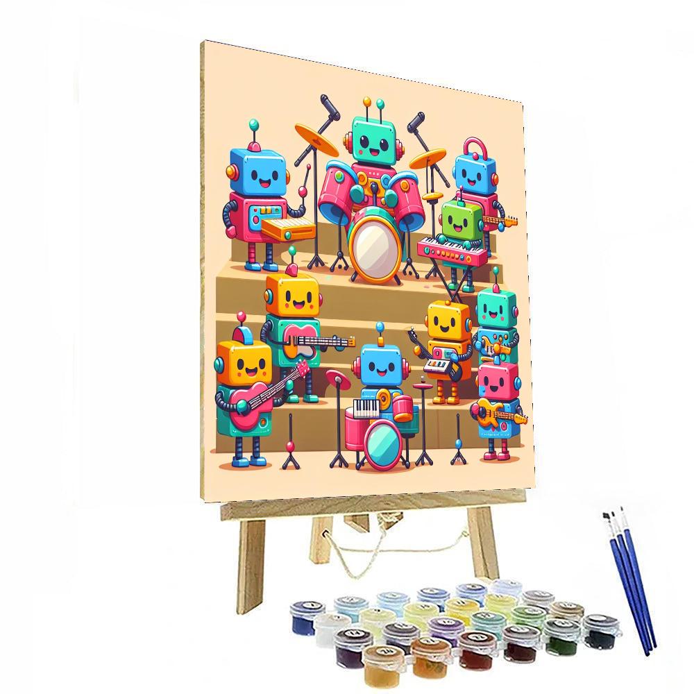 Cheerful Robot Band Paint By Numbers Art