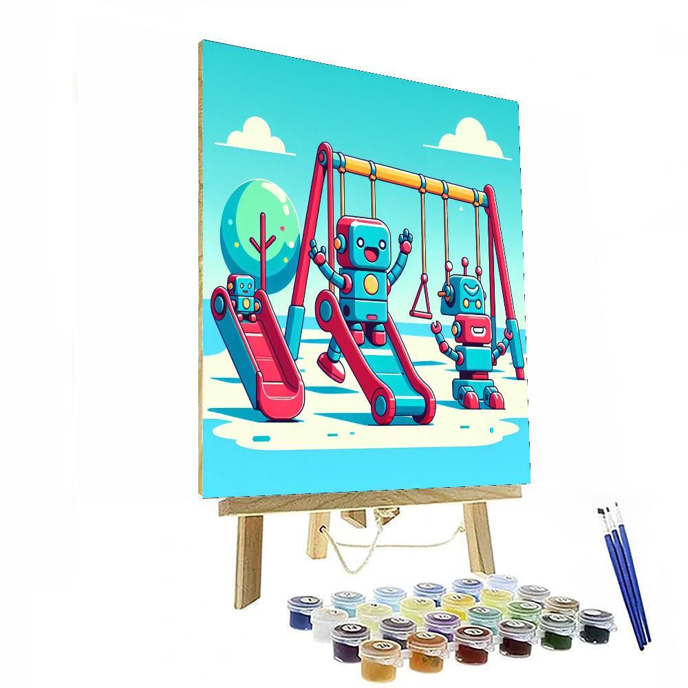 Joyful Robot Playground Paint By Numbers Art