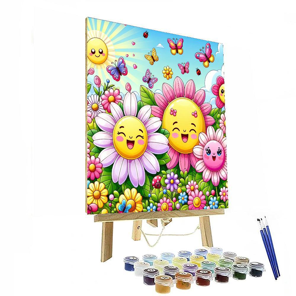 Joyful Flower Party Paint By Numbers Art