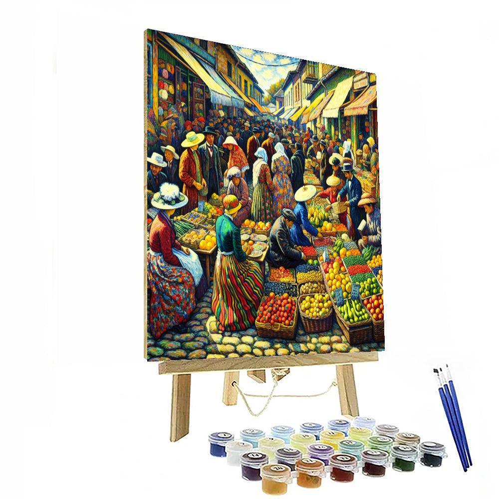 Colorful Village Market Paint By Numbers