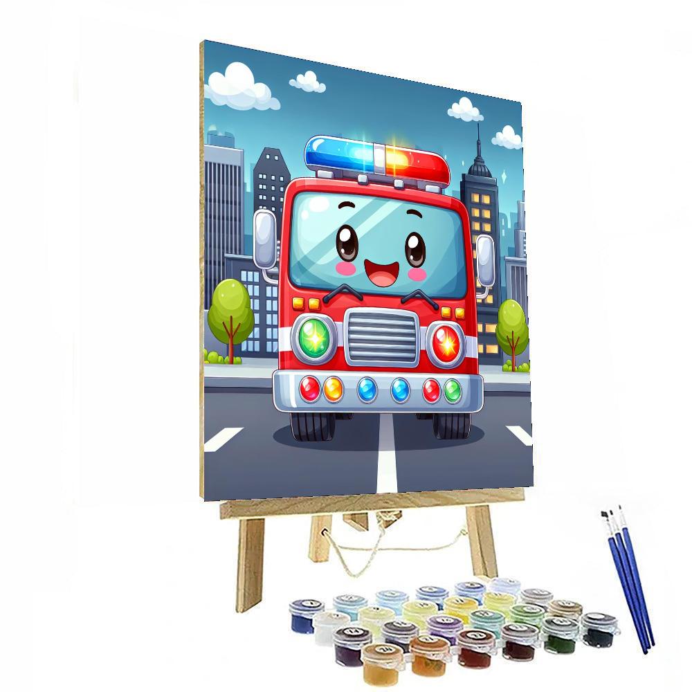 Cheerful Firetruck Painting By Numbers Kit