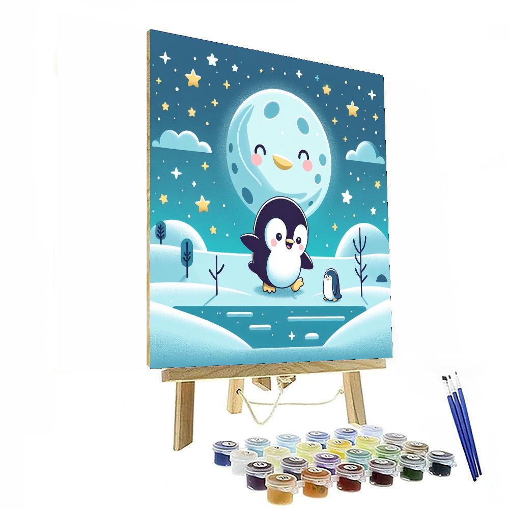 Lunar Penguin's Moonlit Walk Paint By Color