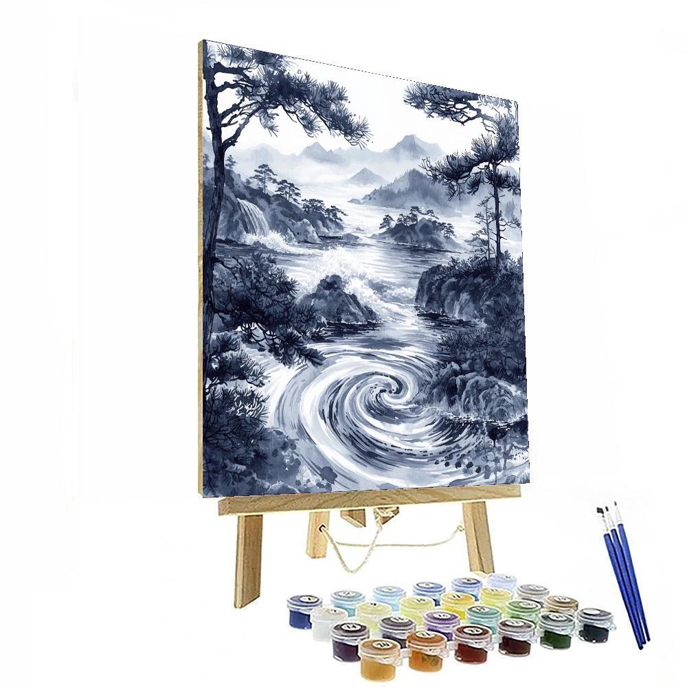 Katsushika Hokusai Inspired Nature's Harmony In Ink  Numbered Painting Kits