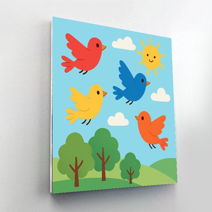 Colorful Birds In Flight Paint By Number