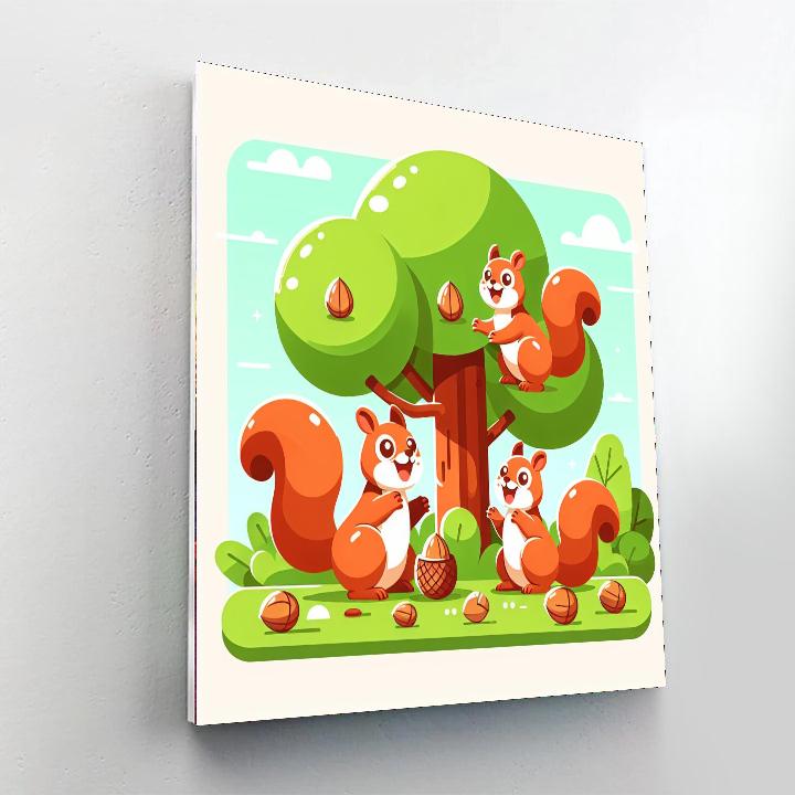 Playful Squirrel Gathering Numbered Painting Kits