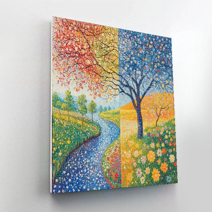 Georges Seurat Inspired Mosaic Of Seasons  Number Painting