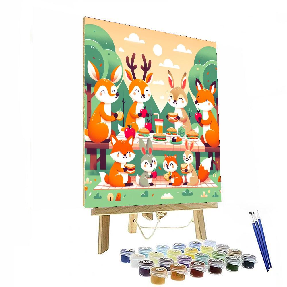 Charming Picnic With Woodland Animals Paint By Numbers Art