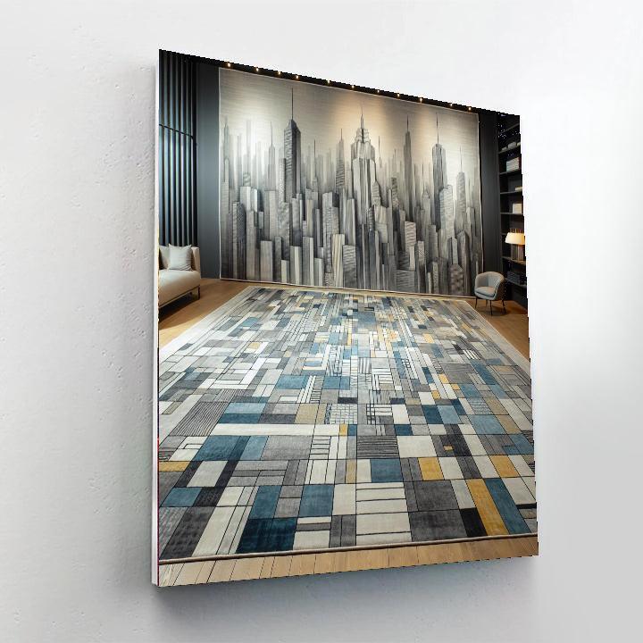 Abstract Cityscape Area Rug Number Painting