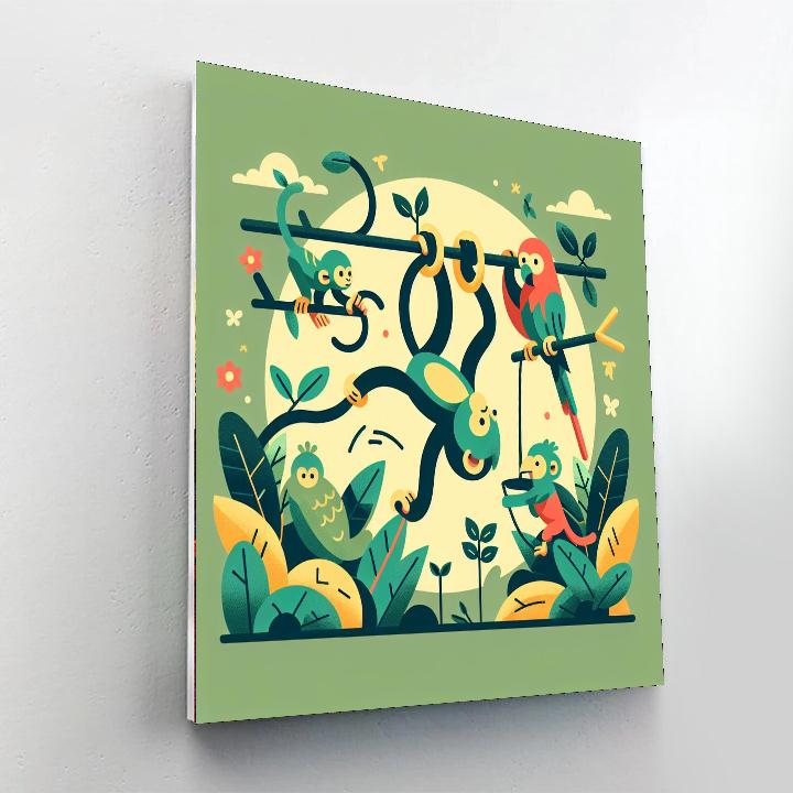 Playful Jungle Gymnastics Paint By Numbers Art