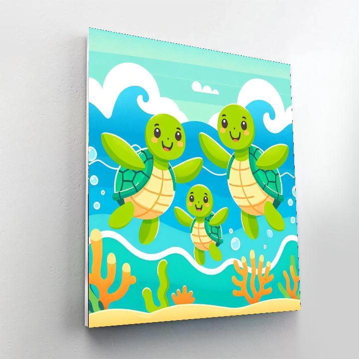 Joyful Family Of Turtles Painting By Numbers Kit