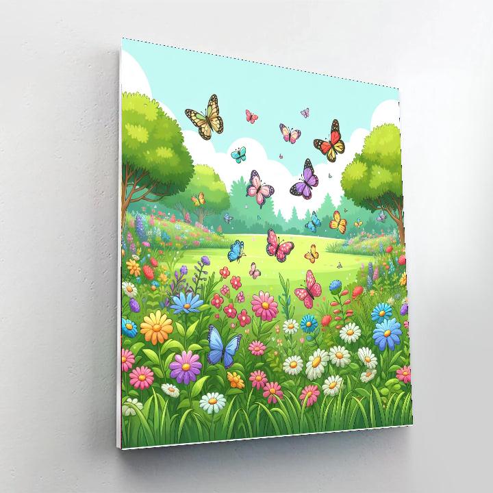 Fluttering Butterfly Meadow Number Painting