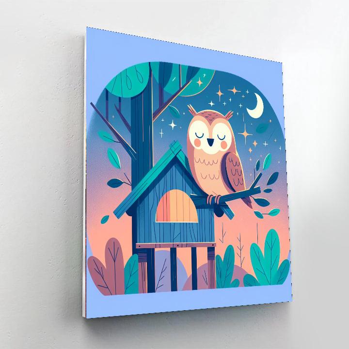 Cheerful Owl's Treehouse Numbered Painting Kits