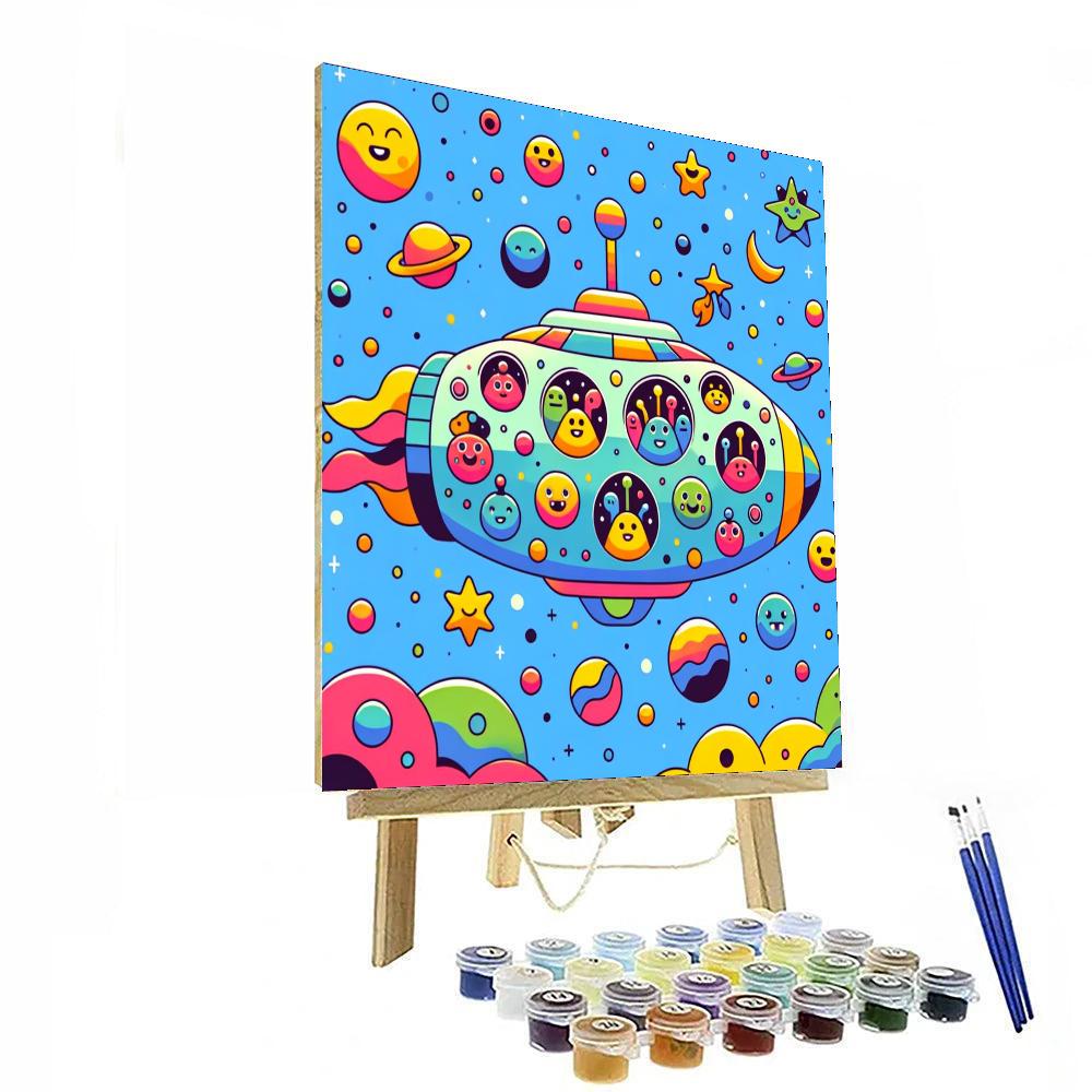 Space Exploration With Cute Aliens Painting Number Kit