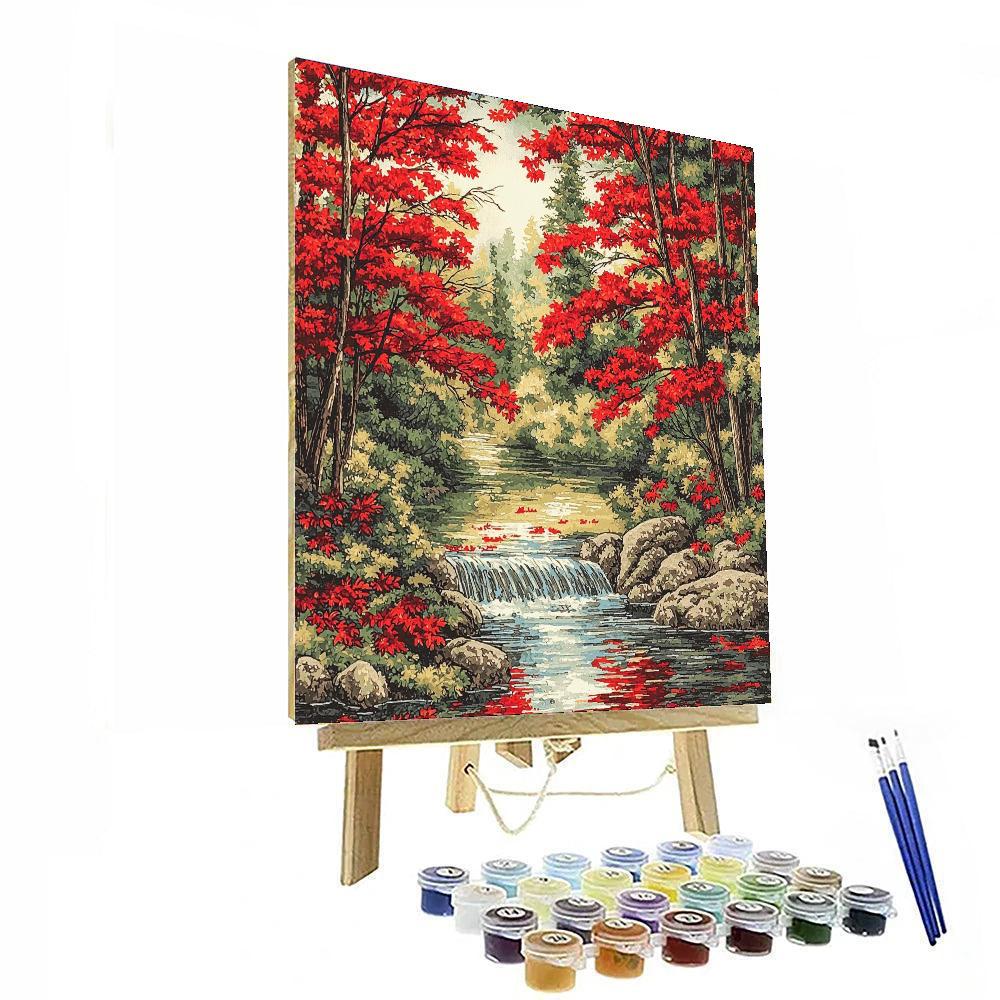 Utagawa Hiroshige Inspired Serenity Of The Crimson Maples  Number Painting