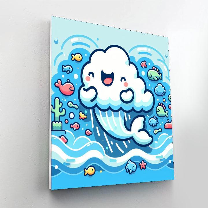 Bubbly Cloud Whale Number Painting