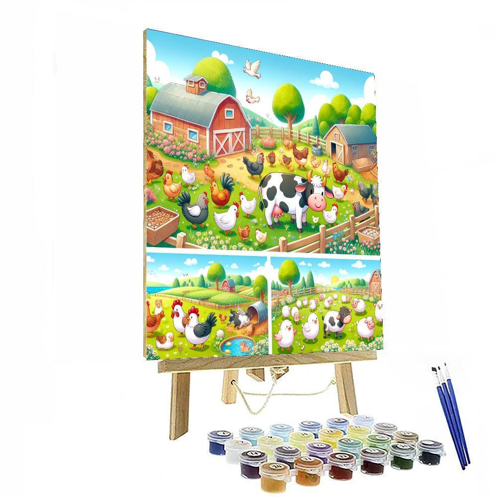 Lively Farmyard Frolic Number Painting