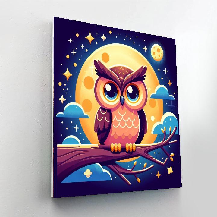 Whimsical Owl In The Moonlight Painting By Numbers Kit